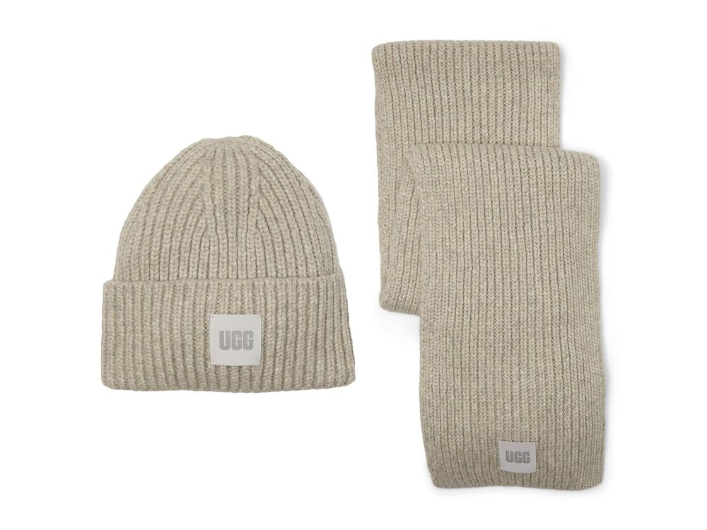 3438 Chunky Rib Knit Set, Light Grey, One Size
